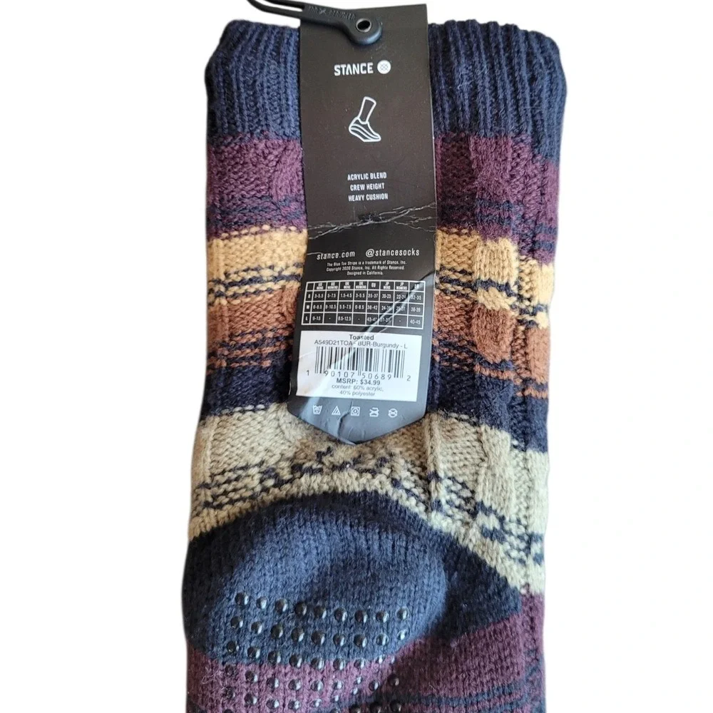 STANCE Burgundy Toast Heavy Cushion Crew Height Non Slip Socks Size L M: 9-13